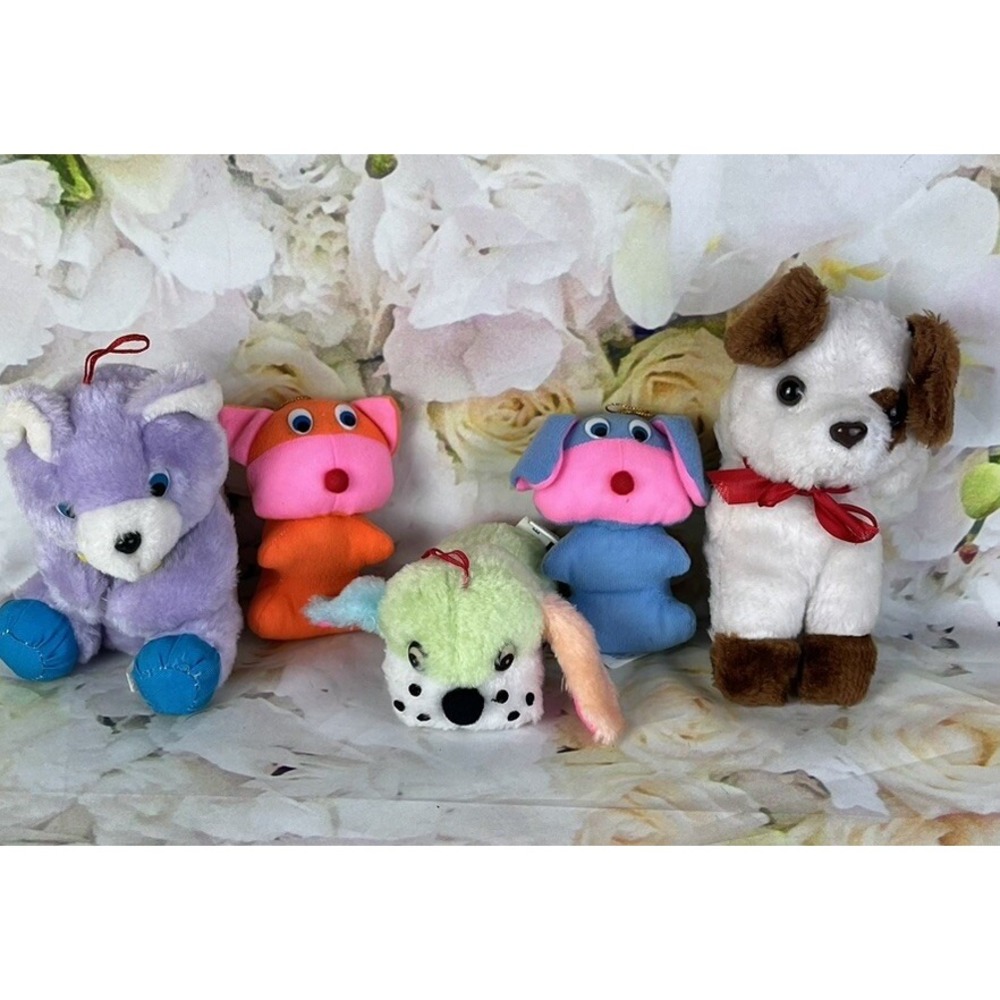 Dan Brechner Plush Lot Stuffed Animal Puppy Dog Blue Orange Neon Purple Bear